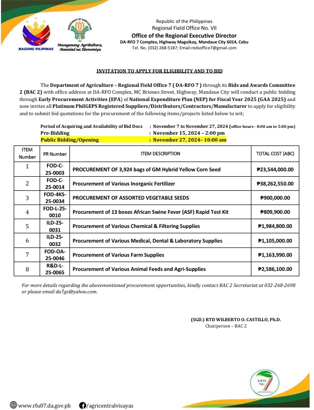 Invitation To Bid for Procurement for EPA 2nd Bidding for 2025